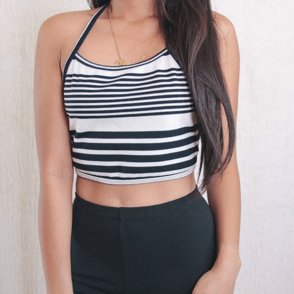 American Apparel Navy Striped Halter Top